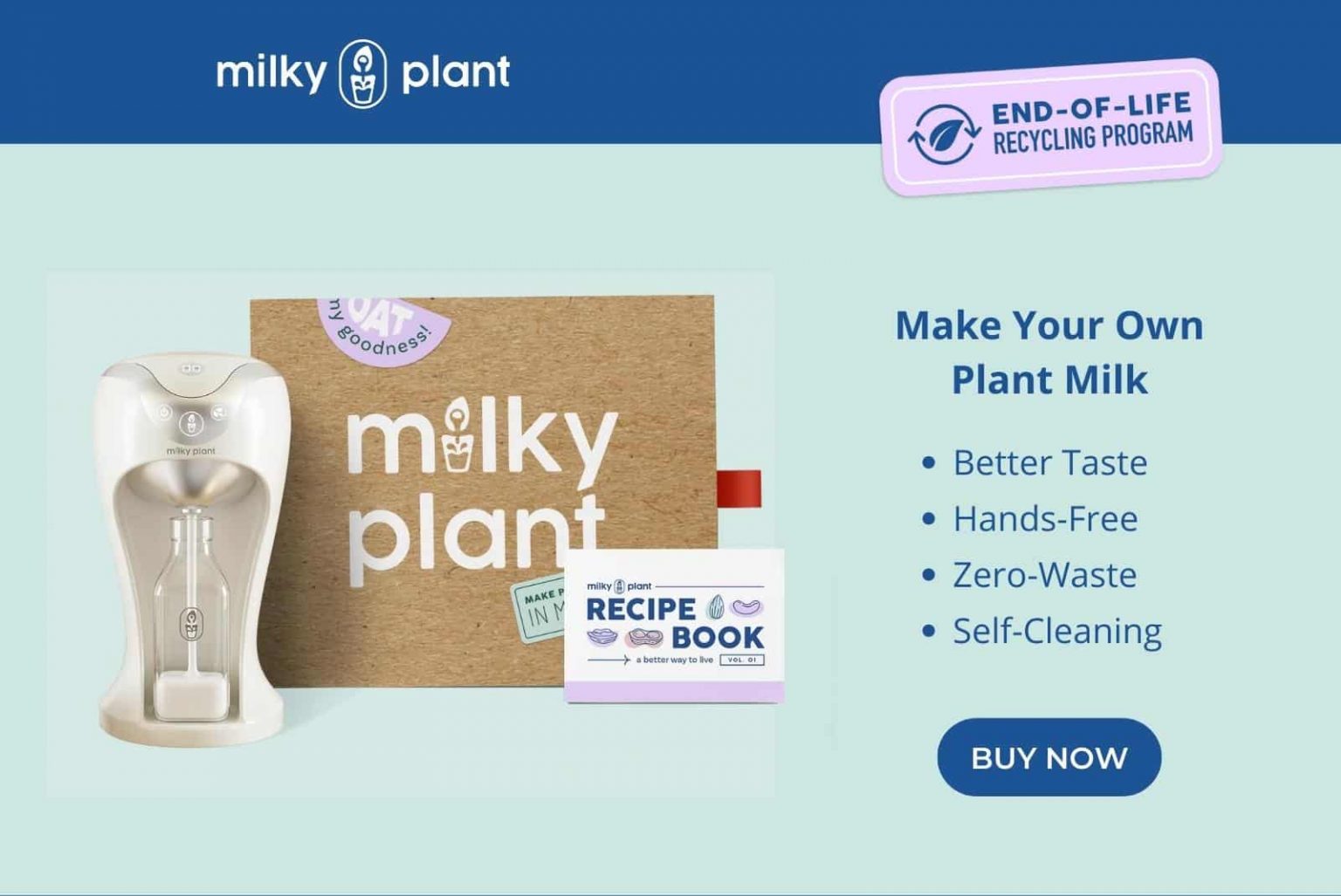 The Milky Plant makes fresh, nutritious plant milk in 3 minutes. No mess. No fuss.