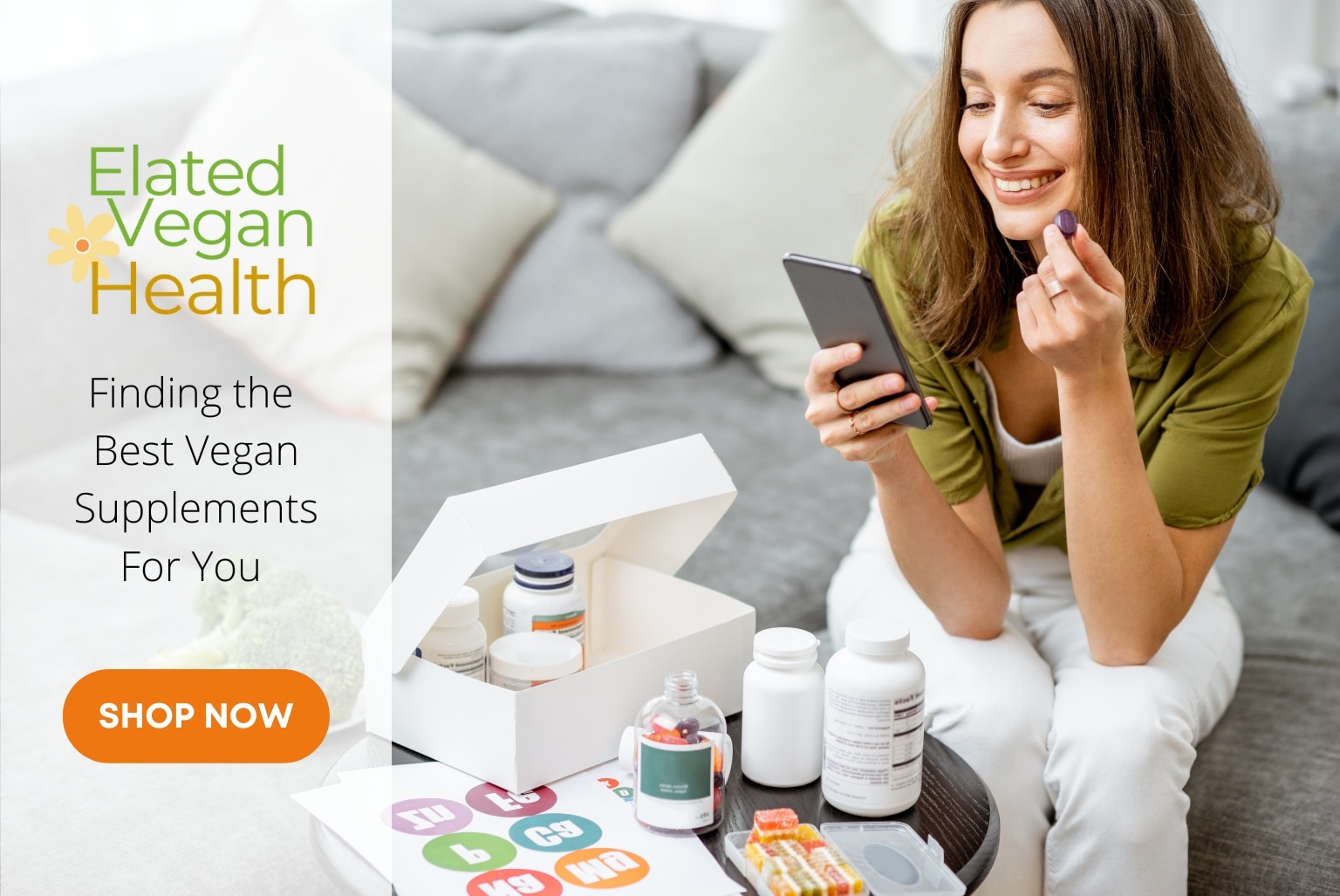 Elated vegan health - finding the best vegan supplements for you - woman choosing supplements